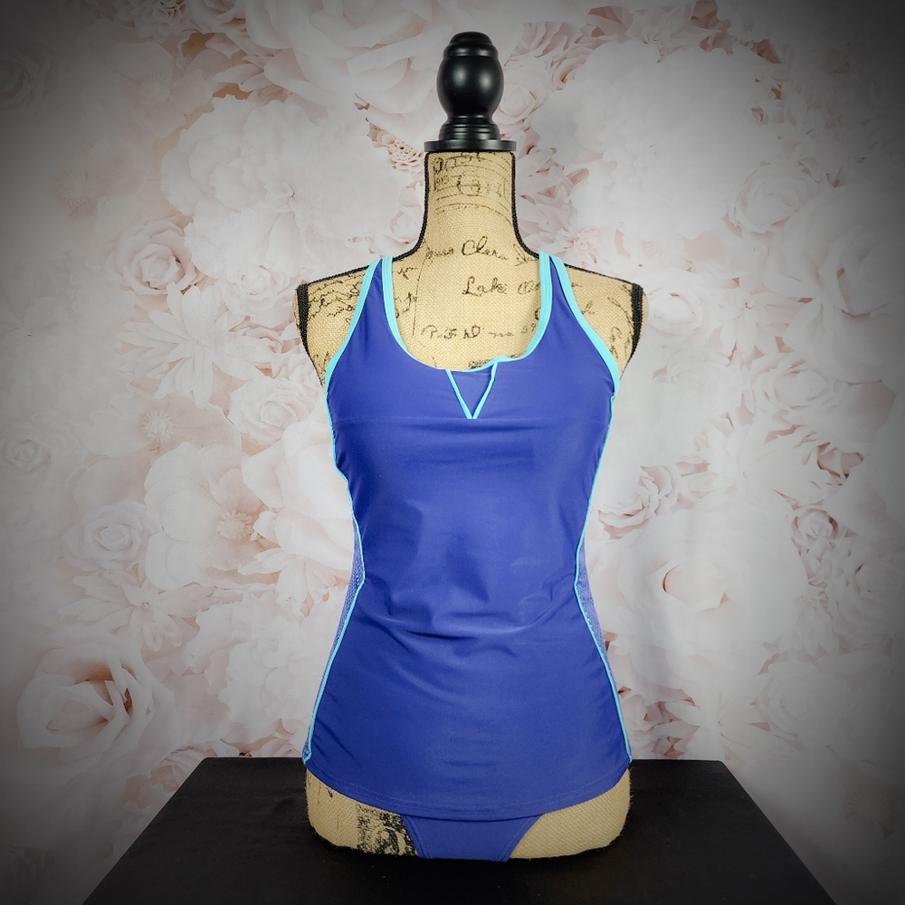 Sporty Dark Blue and Aqua Tankini Medium